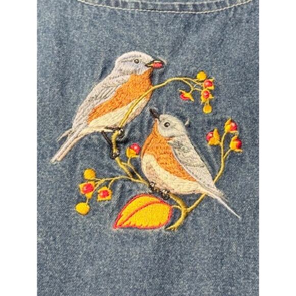 Vintage National Wildlife Federation Denim Jumper Dress Birds Pockets Large - Picture 5 of 10